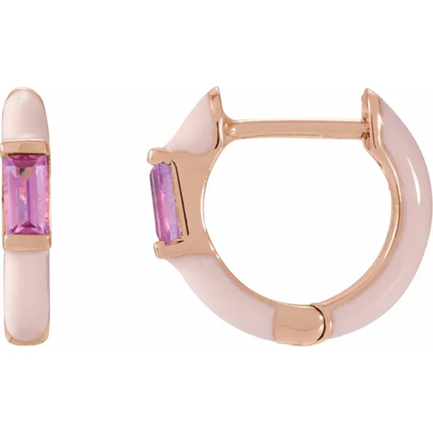 14k gold pink enamel & pink tourmaline earrings