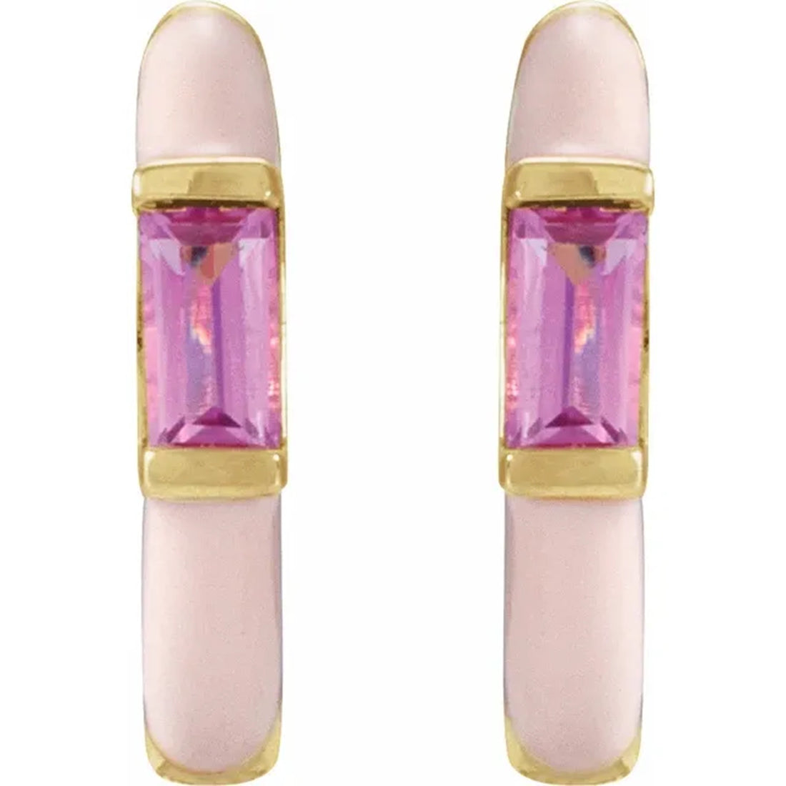 14k gold pink enamel & pink tourmaline earrings