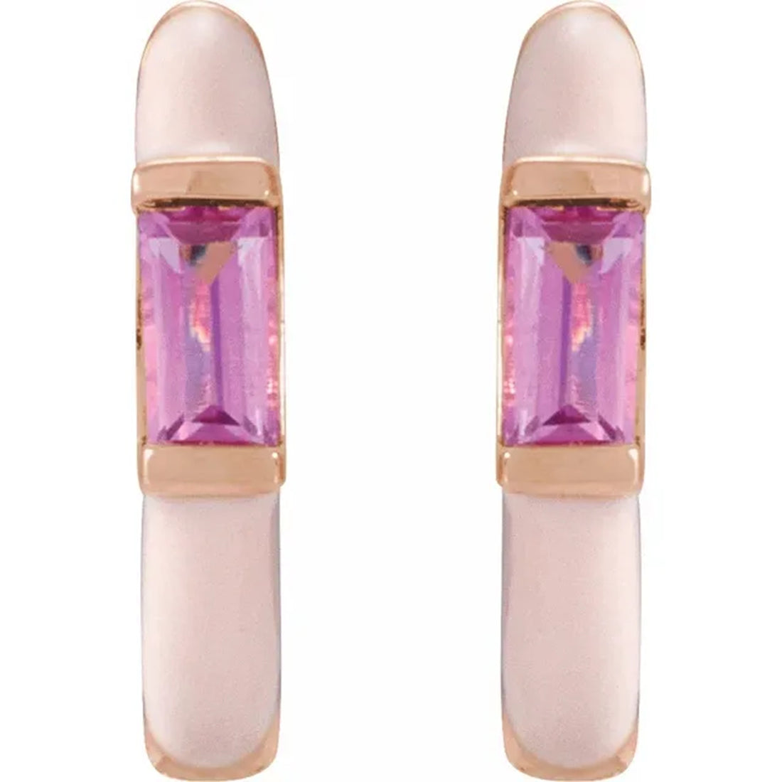 14k gold pink enamel & pink tourmaline earrings
