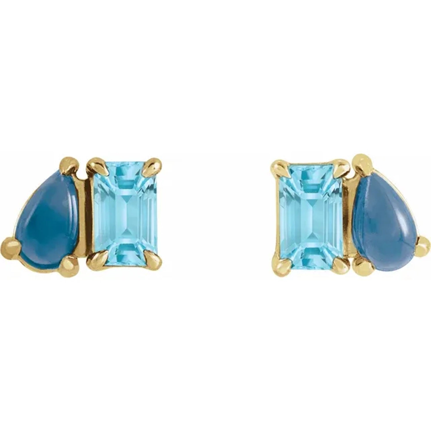 Natural Sky Blue Topaz & Natural Turquoise 2 Stone Stud Earrings