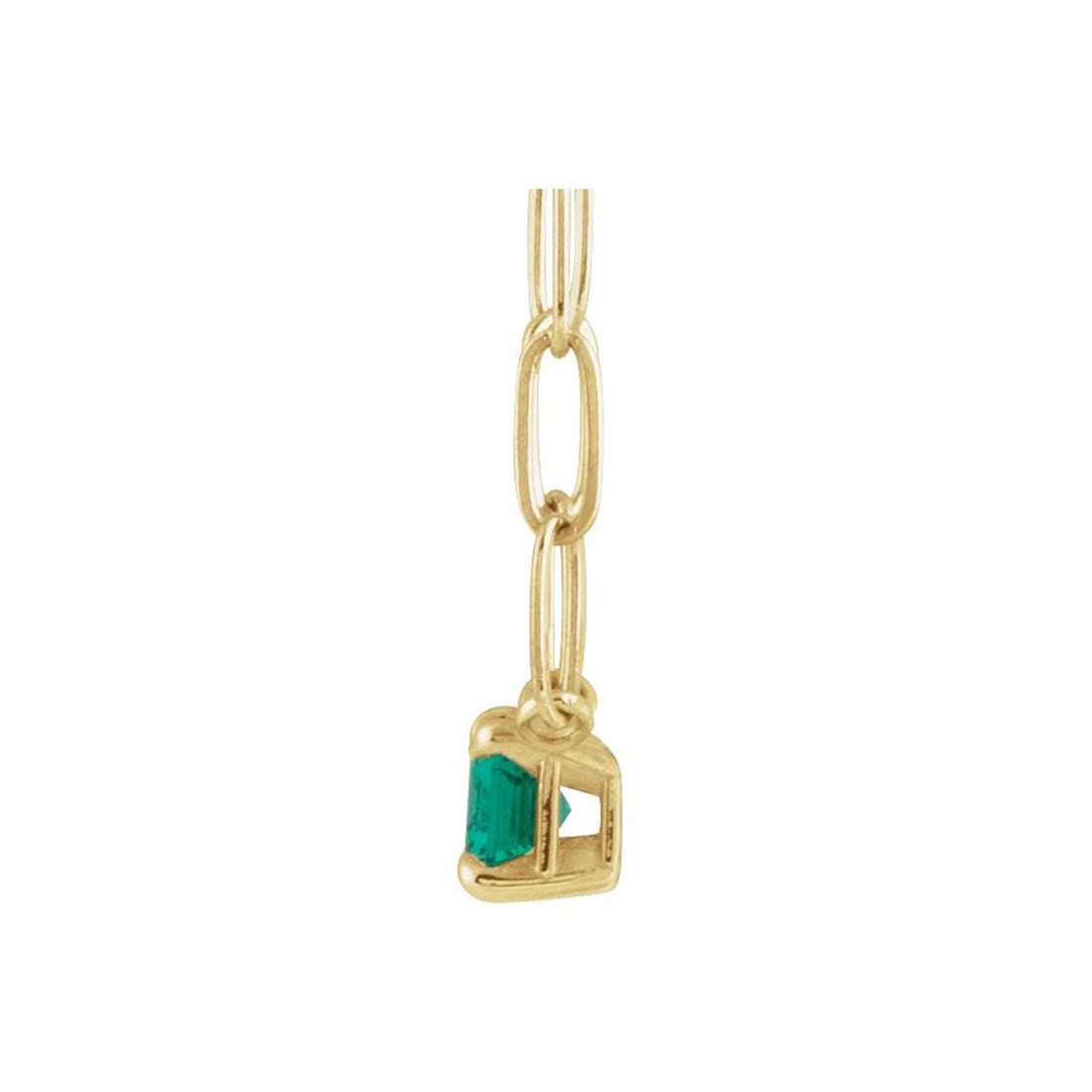 14k Gold Emerald Necklace Set East West with Paper Clip Chain