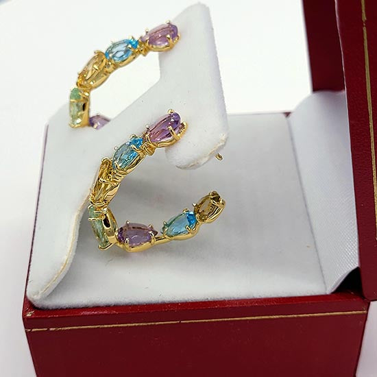 Multi-gemstone Hoop Earrings in Gold Vermeil