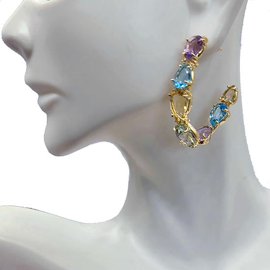 Multi-gemstone Hoop Earrings in Gold Vermeil