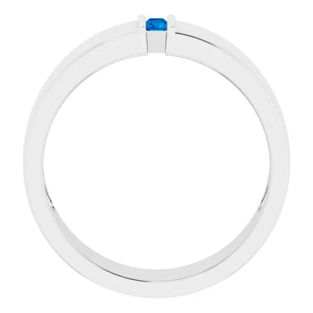 Mens Sapphire Ring in Fine Silver