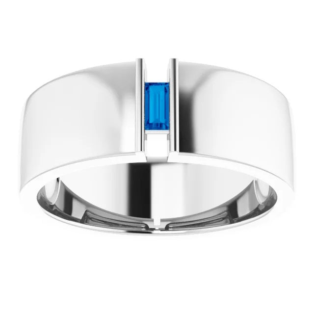 Mens Sapphire Ring in Fine Silver
