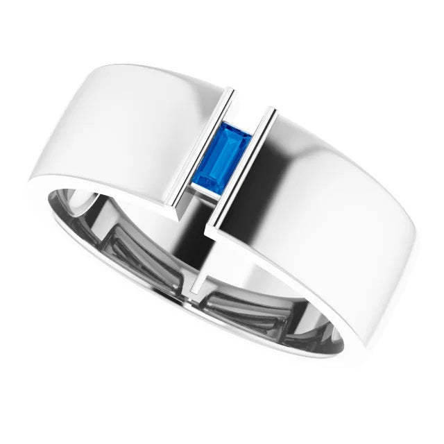 Mens Sapphire Ring in Fine Silver