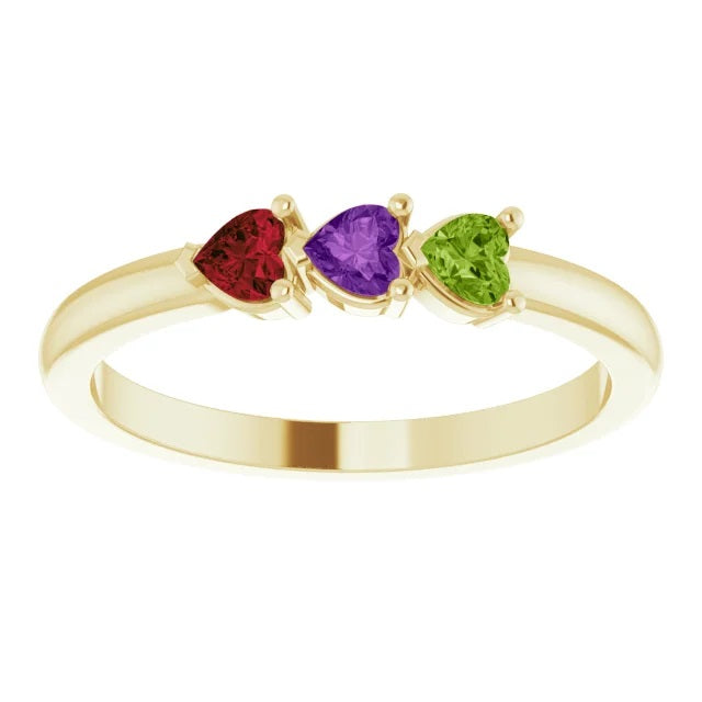 14k Gold Heart Shape Multi-Gemstone Mothers Ring, Family Birthstone Ring