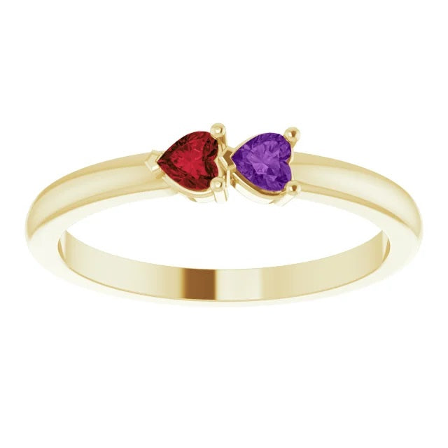 14k Gold Heart Shape Multi-Gemstone Mothers Ring, Family Birthstone Ring
