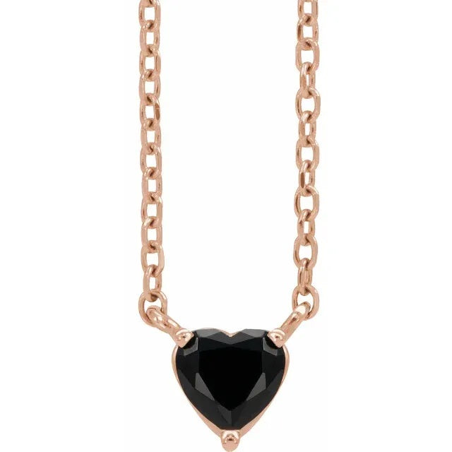 Black Onyx Heart Necklace, Black Heart Necklace