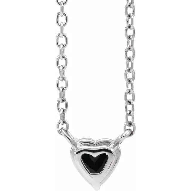 Black Onyx Heart Necklace, Black Heart Necklace