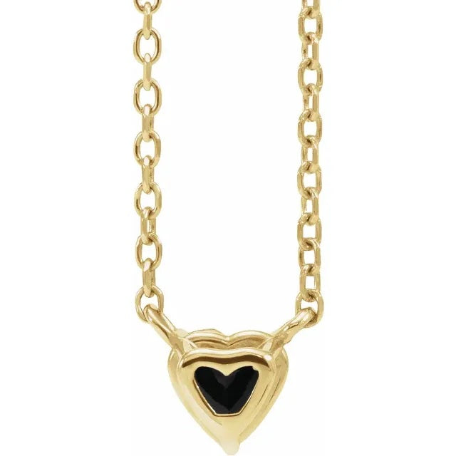 Black Onyx Heart Necklace, Black Heart Necklace