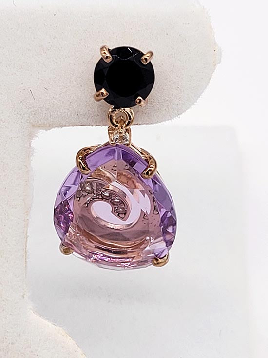 Amethyst, black quartz & white topaz dangle earrings in Vermeil