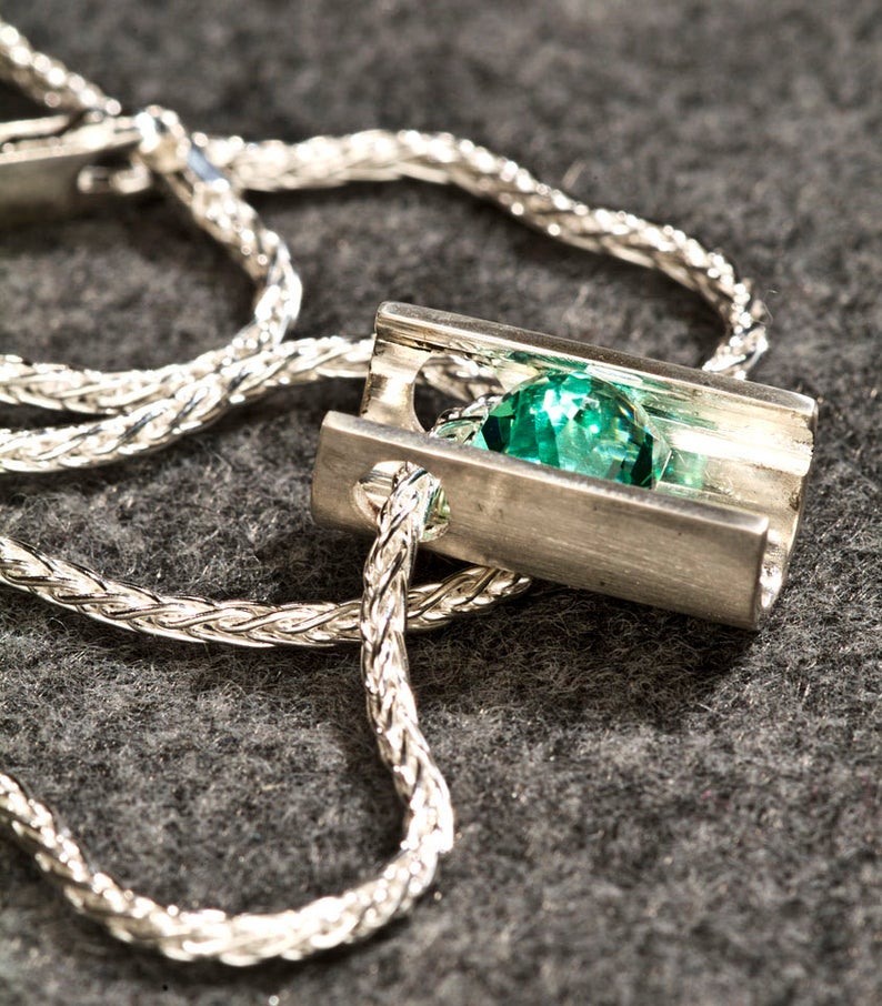 Blue-green Tourmaline Statement Necklace in Argentium Silver