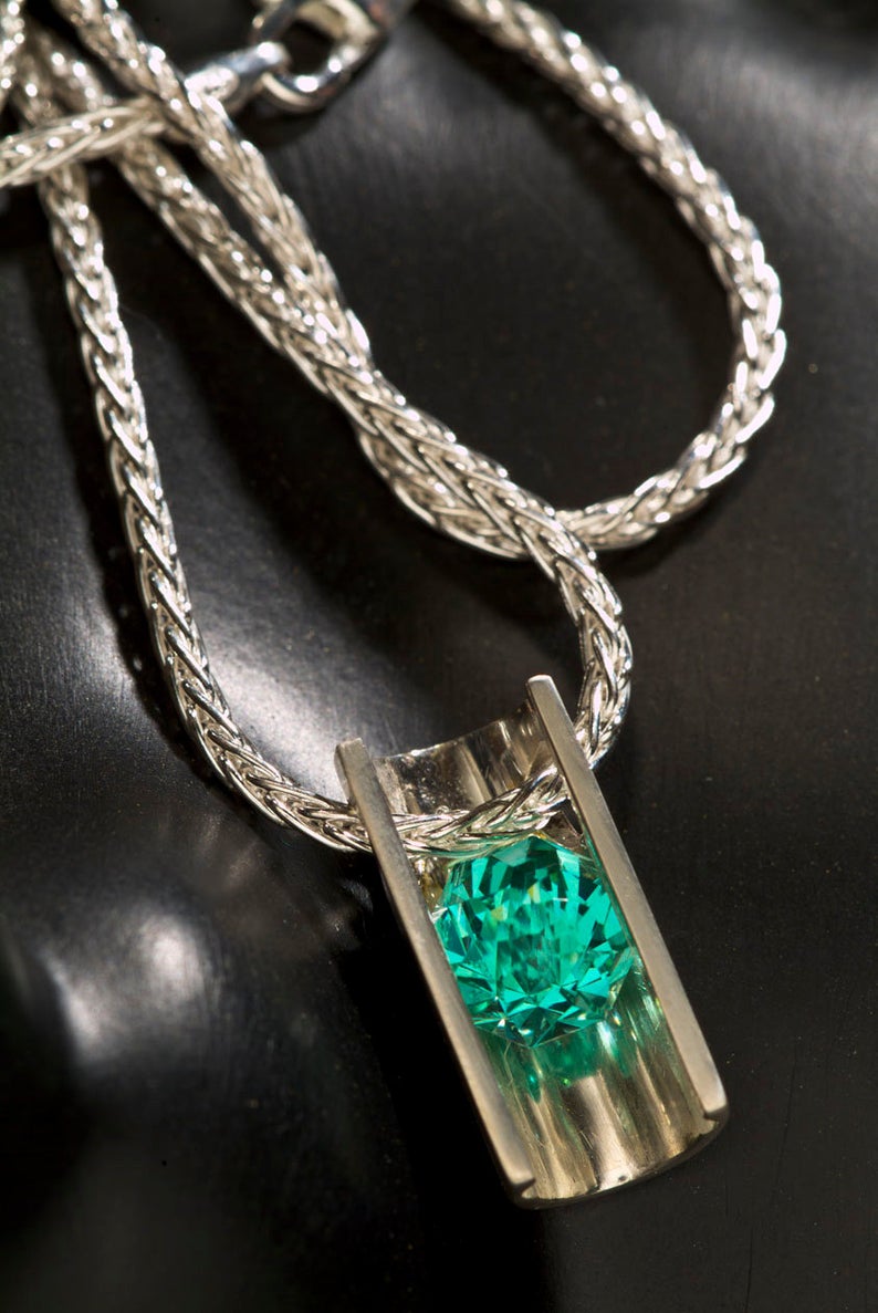 Blue-green Tourmaline Statement Necklace in Argentium Silver
