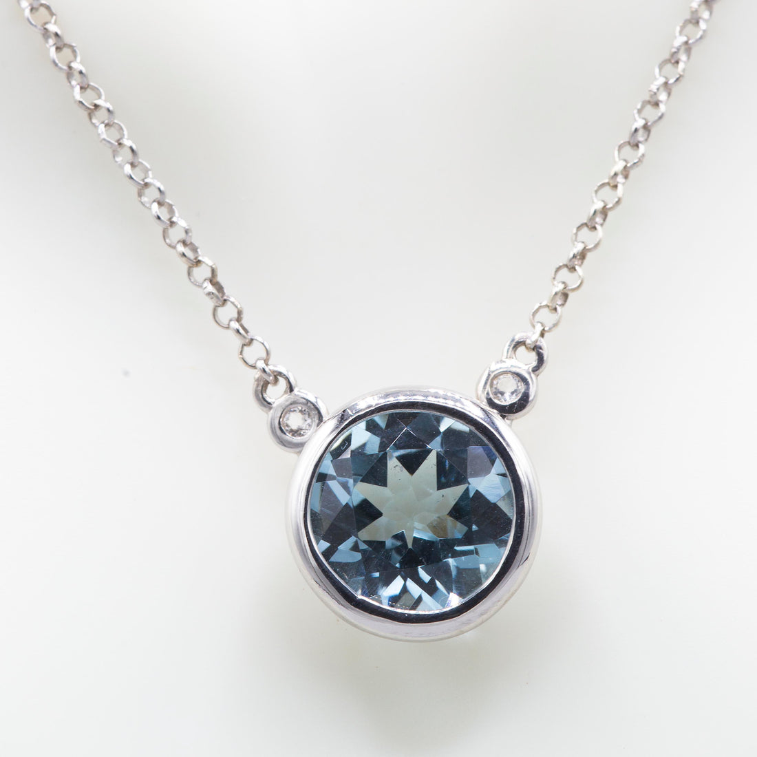 4 Carat Blue Topaz Solitaire Necklace, Silver Bezel Necklace