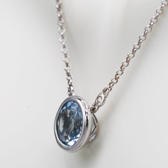 4 Carat Blue Topaz Solitaire Necklace, Silver Bezel Necklace