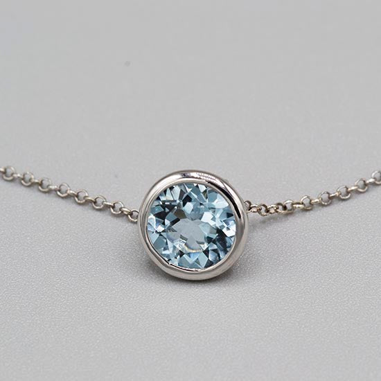 4 Carat Blue Topaz Solitaire Necklace, Silver Bezel Necklace