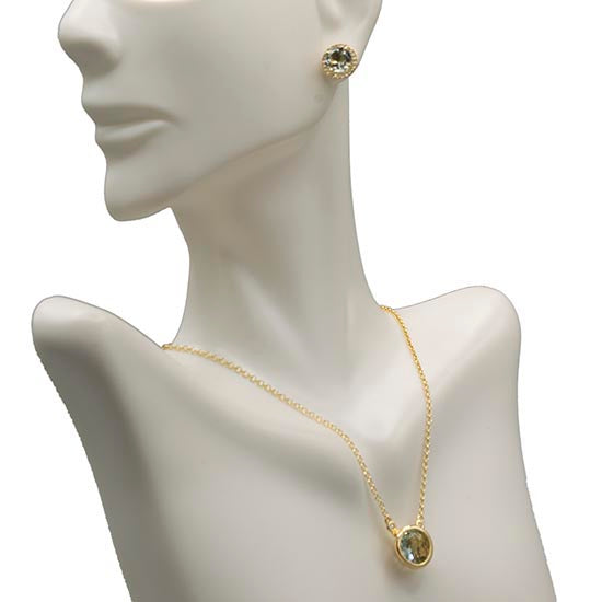 Green Amethyst 3 Carat Solitaire Necklace, Prasiolite Necklace in Gold Vermeil
