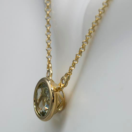 Green Amethyst 3 Carat Solitaire Necklace, Prasiolite Necklace in Gold Vermeil