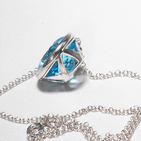 4 Carat Blue Topaz Solitaire Necklace, Silver Bezel Necklace