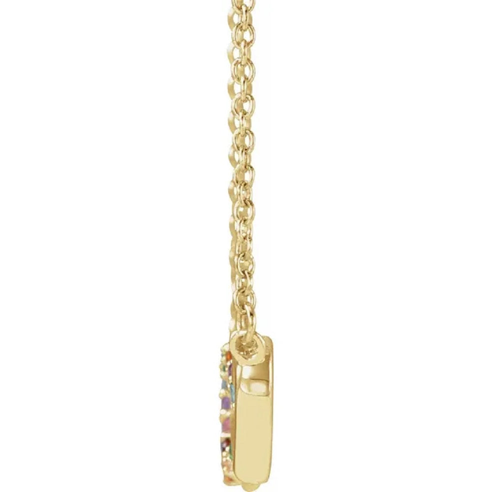 14k Natural Multi-Gemstone Rainbow Double Heart Necklace