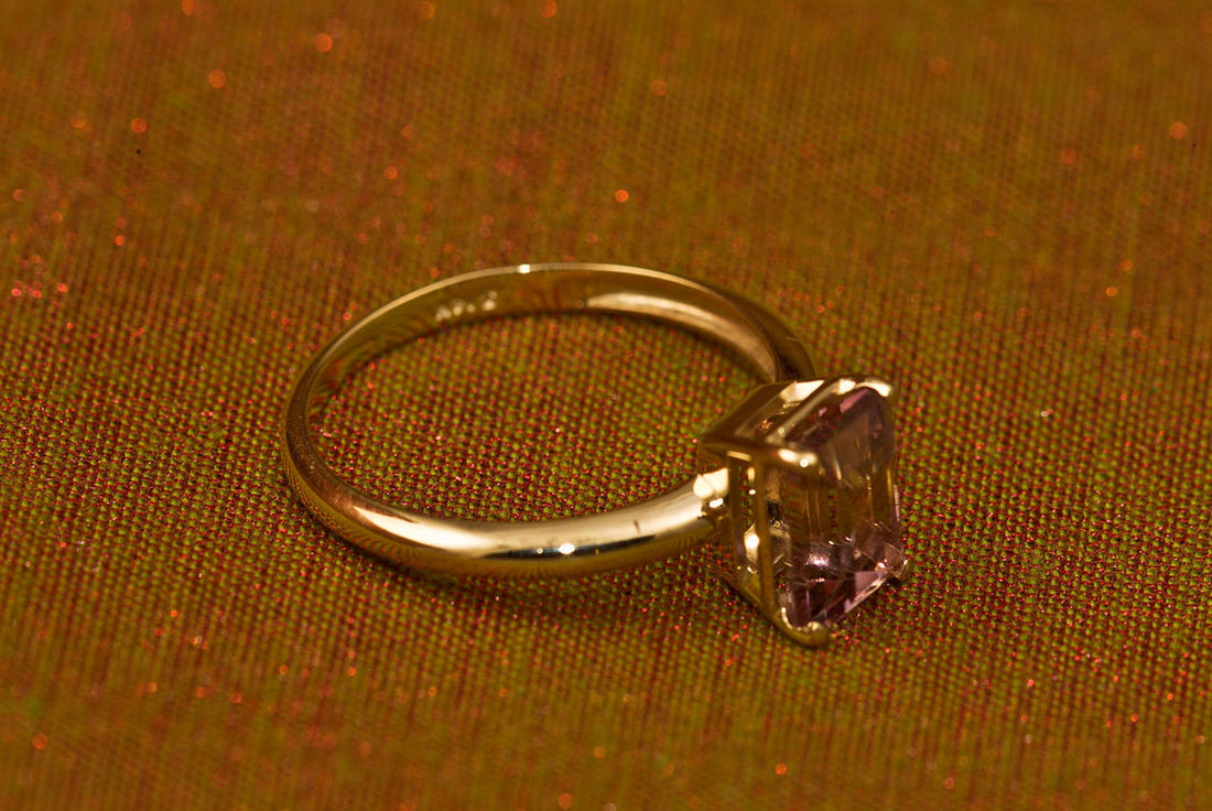 Emerald Cut Ametrine Ring in 14k Gold, Gemstone Engagement Ring