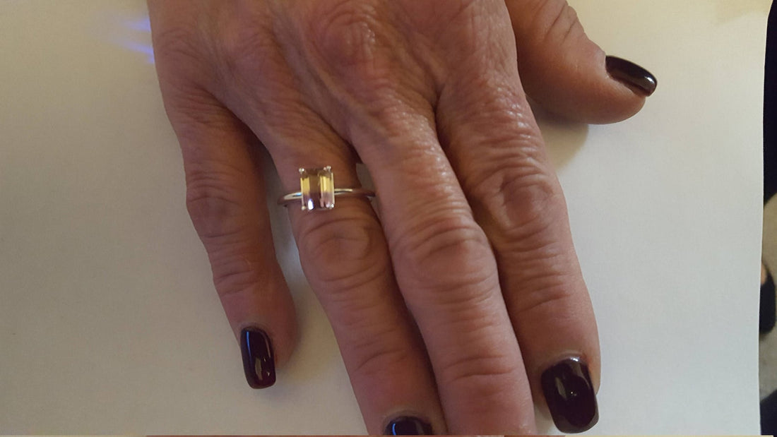 Emerald Cut Ametrine Ring in 14k Gold, Gemstone Engagement Ring
