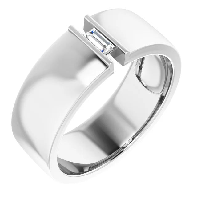 Mens Diamond Ring, Mens Engagement Ring in Fine Silver