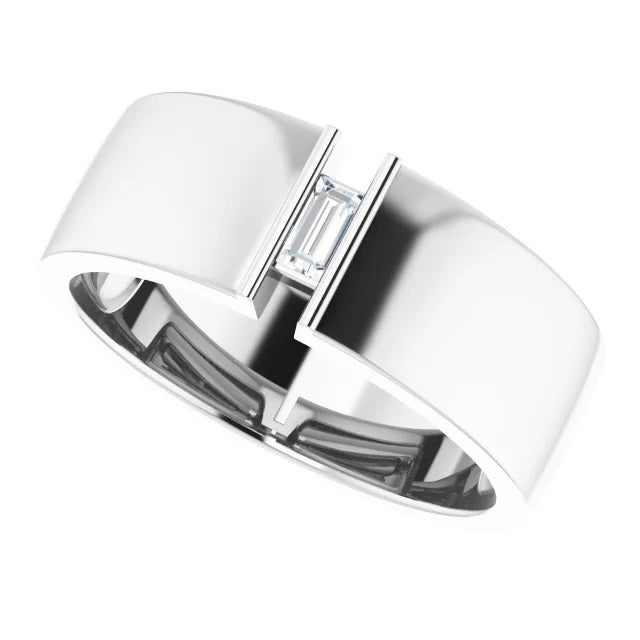 Mens Diamond Ring, Mens Engagement Ring in Fine Silver