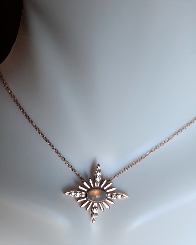 Opal Starburst Celestial Necklace in 14k Gold