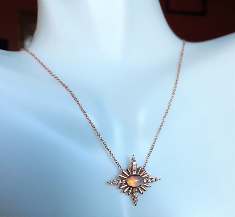 Opal Starburst Celestial Necklace in 14k Gold