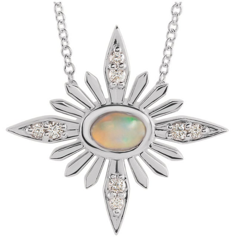 Opal Starburst Celestial Necklace in 14k Gold