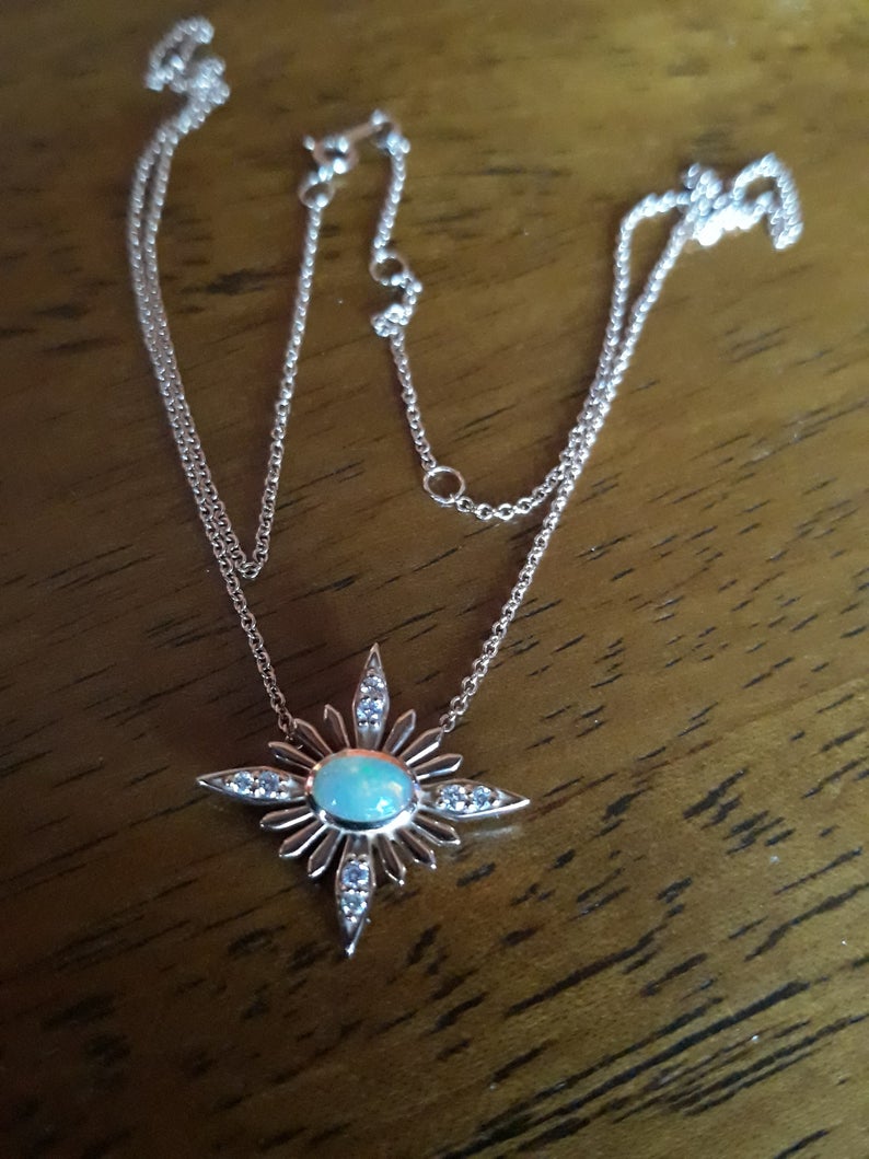 Opal Starburst Celestial Necklace in 14k Gold