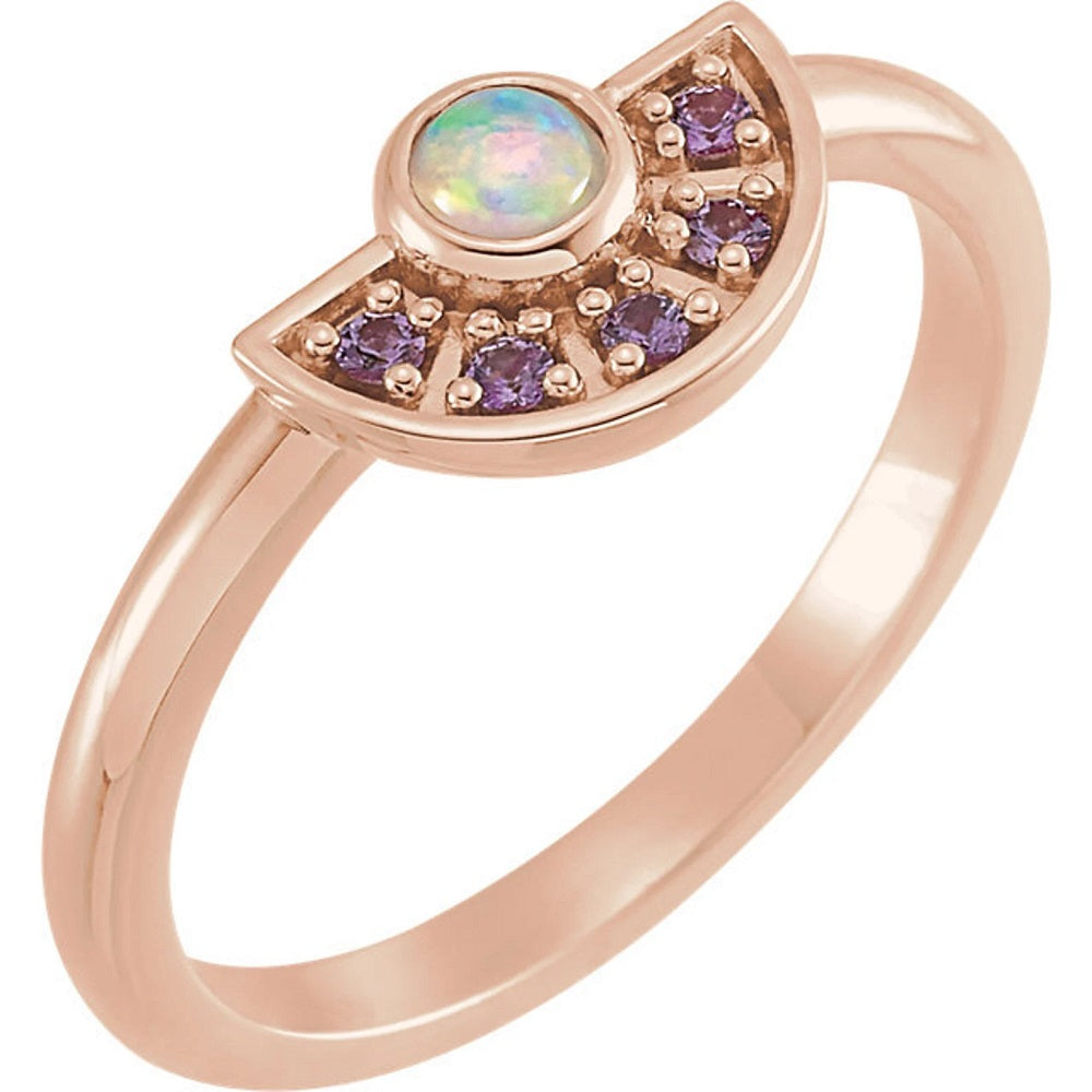 Opal & Pink Sapphire Cluster Ring & Fan Ring