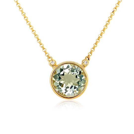 Green Amethyst 3 Carat Solitaire Necklace, Prasiolite Necklace in Gold Vermeil