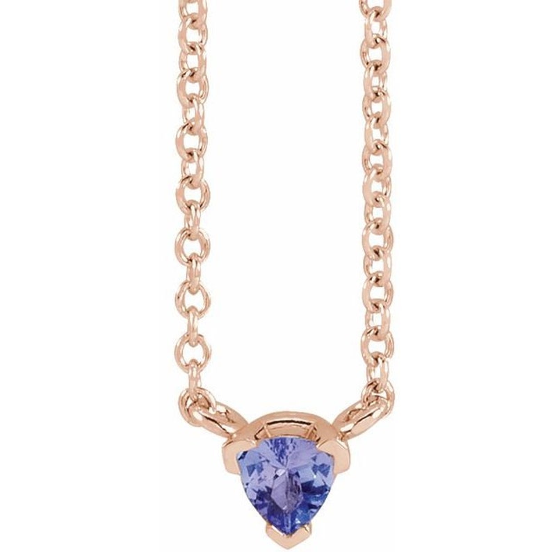 Tanzanite Trillion Dainty Necklace in 14k Gold or Silver
