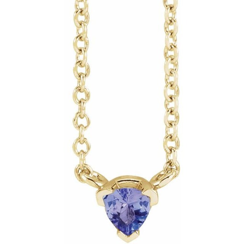 Tanzanite Trillion Dainty Necklace in 14k Gold or Silver