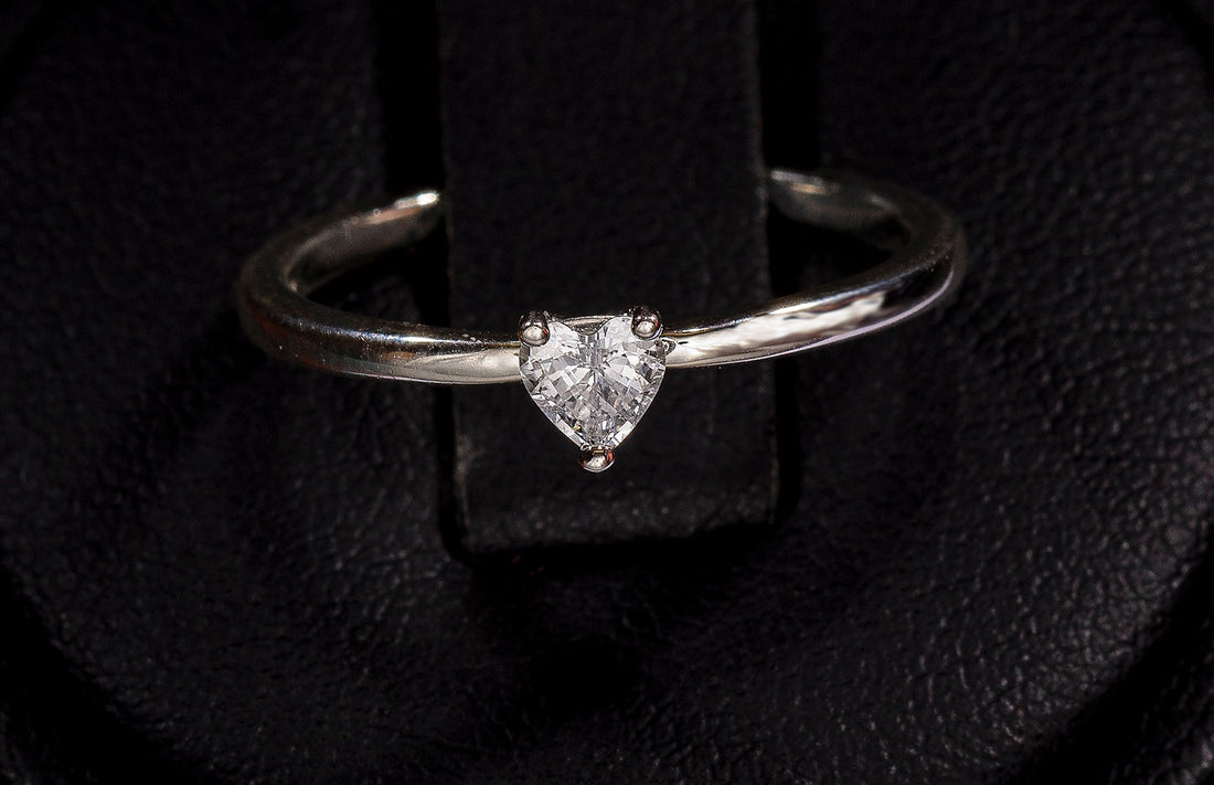 White Sapphire Engagement Ring, Heart Ring, Silver Promise Ring