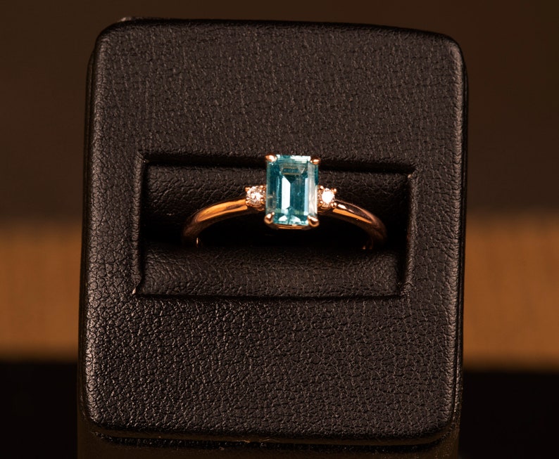 Aquamarine & Diamond 3 Stone Engagement Ring in 14k Gold