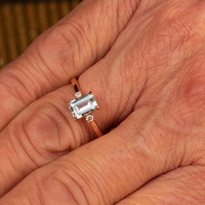Aquamarine & Diamond 3 Stone Engagement Ring in 14k Gold