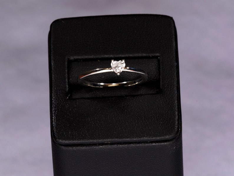 White Sapphire Engagement Ring, Heart Ring, Silver Promise Ring