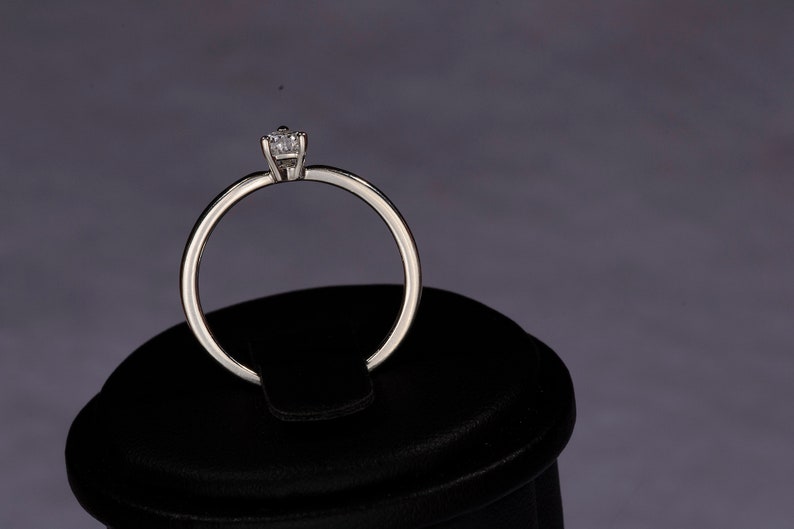 White Sapphire Engagement Ring, Heart Ring, Silver Promise Ring