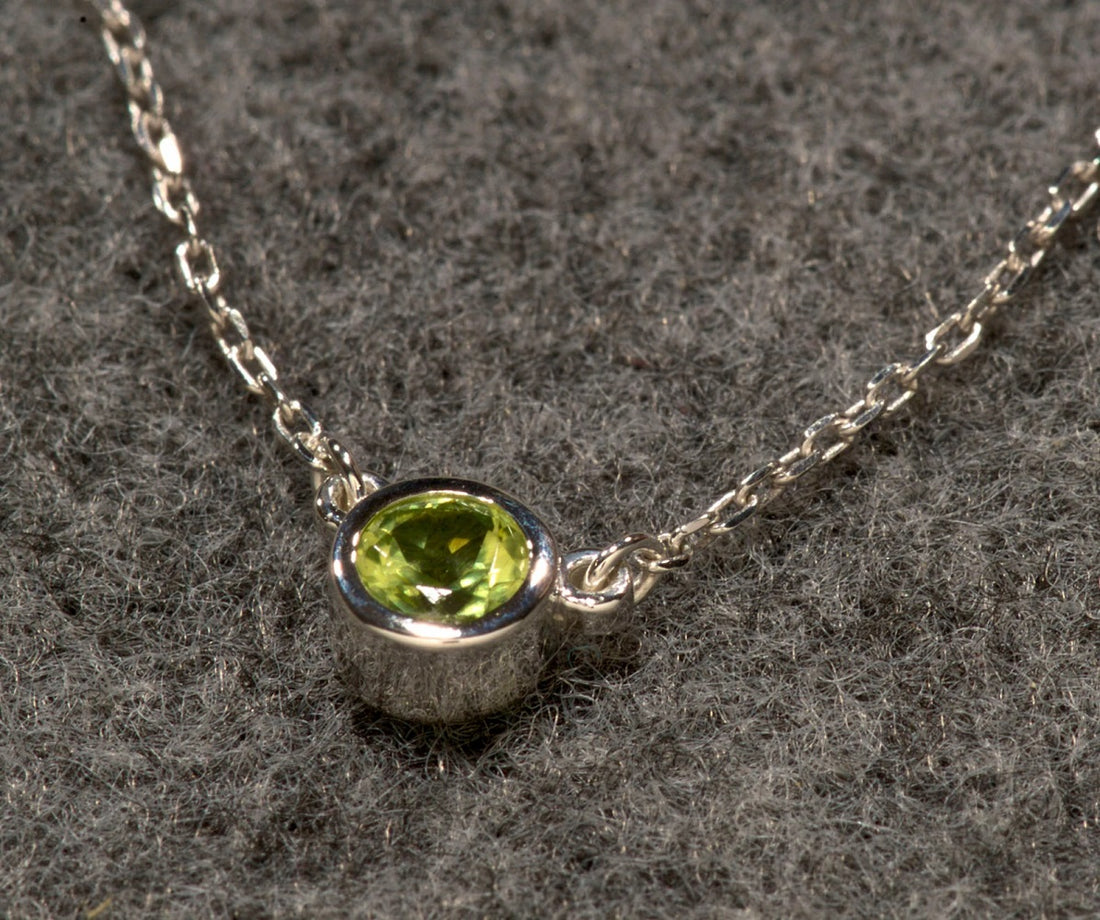 Peridot Birthstone Solitaire Bezel Necklace