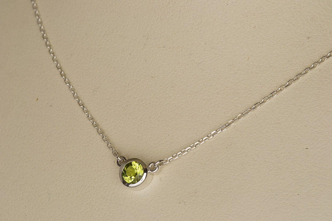 Peridot Birthstone Solitaire Bezel Necklace