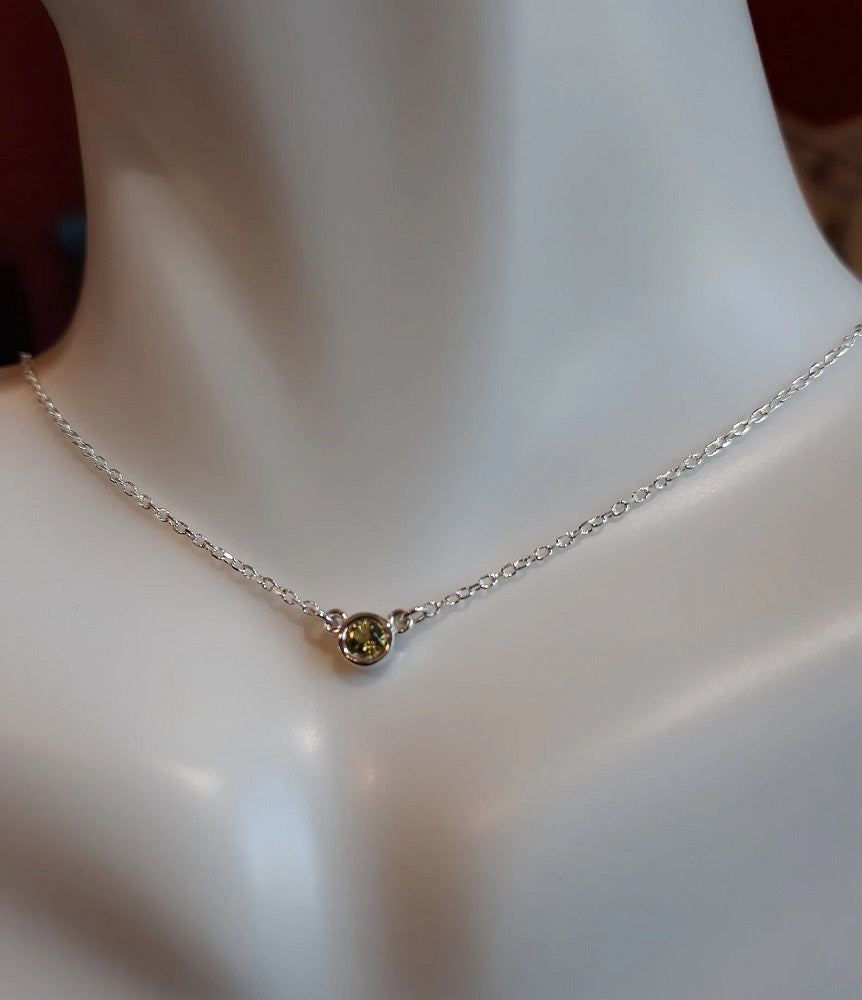 Peridot Birthstone Solitaire Bezel Necklace