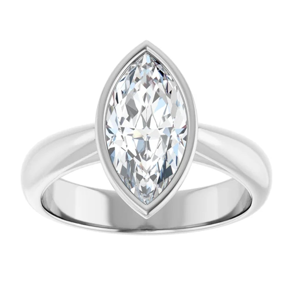 1.6 Carat Marquise Bezel Set Diamond Engagement Ring in 14k Gold