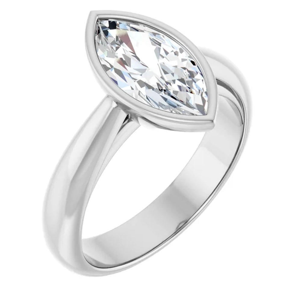 1.6 Carat Marquise Bezel Set Diamond Engagement Ring in 14k Gold