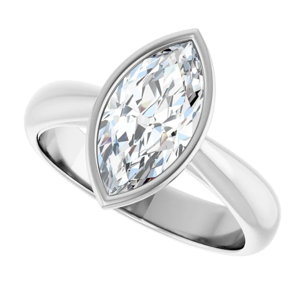 1.6 Carat Marquise Bezel Set Diamond Engagement Ring in 14k Gold