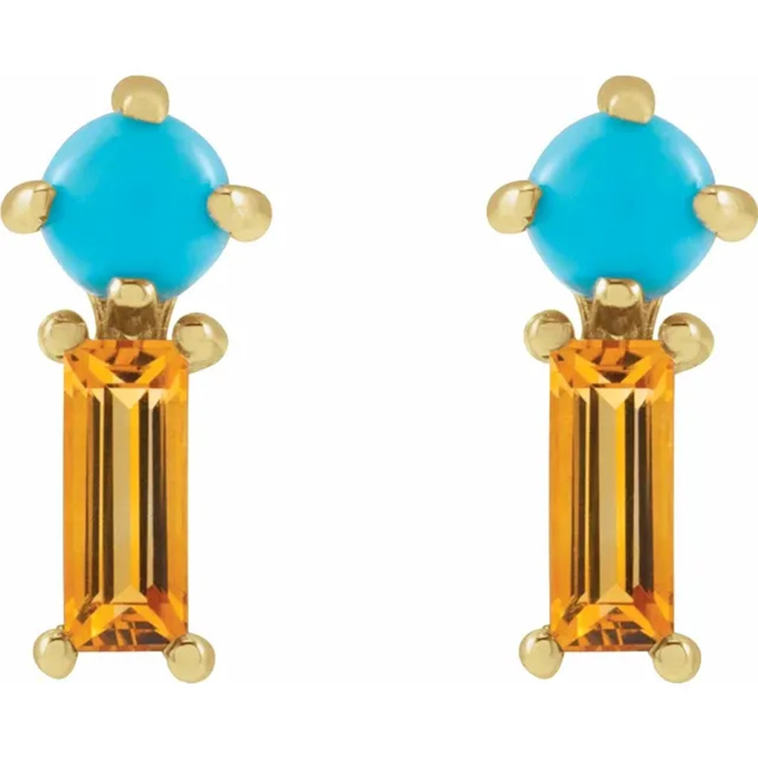 Natural Turquoise & Natural Citrine Earrings, Dangle Earrings, 14k Gold Gemstone Earrings