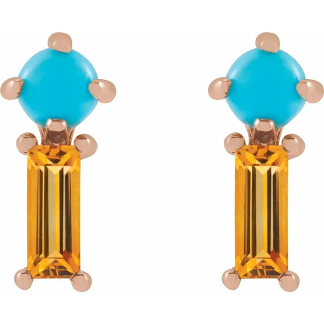 Natural Turquoise & Natural Citrine Earrings, Dangle Earrings, 14k Gold Gemstone Earrings